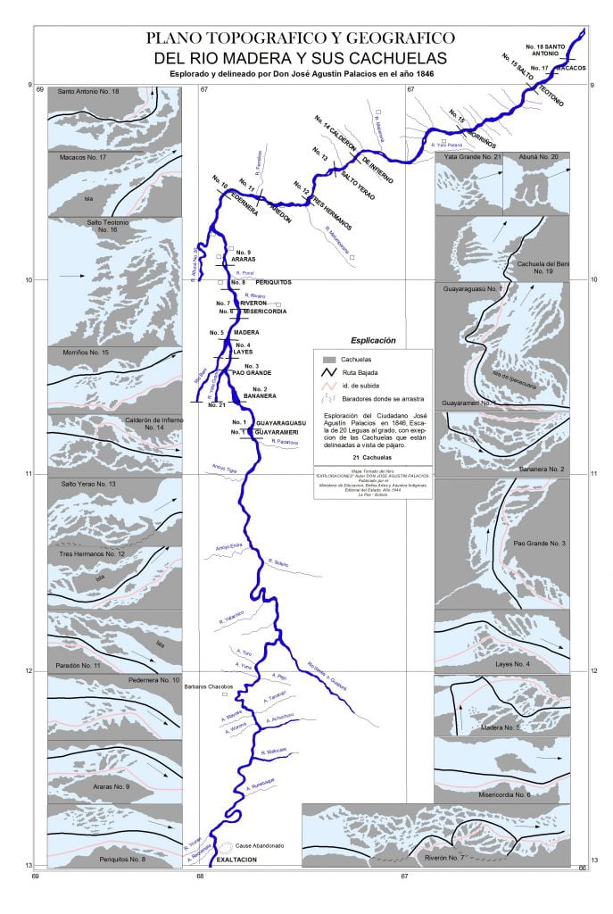 Plano antigio de las cachuelas del rio Madera